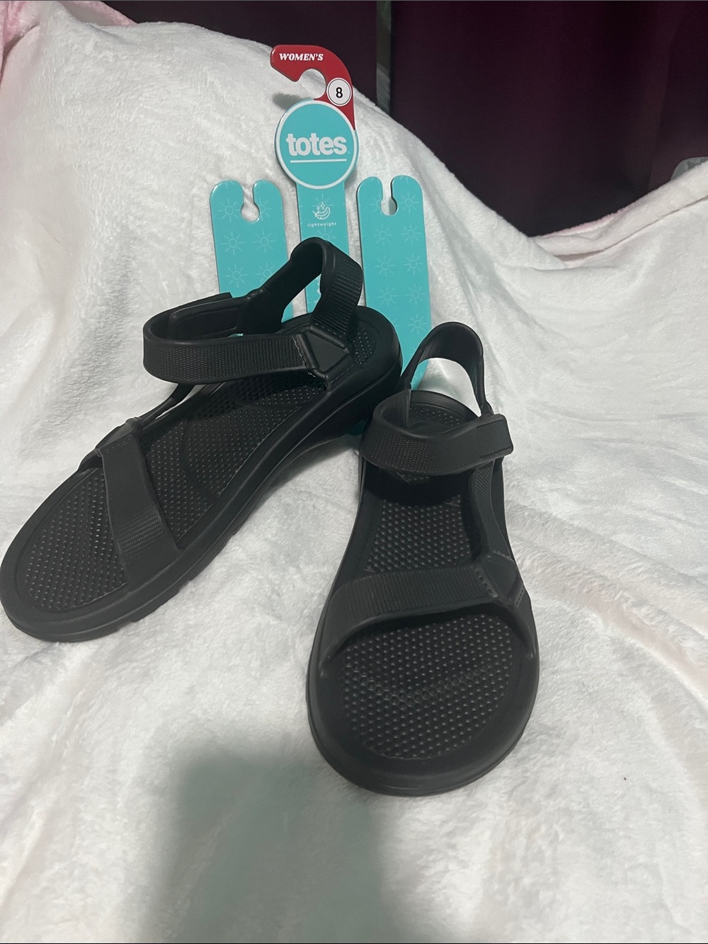 totes Black Womens Adjustable Hook-and-Loop Sandals